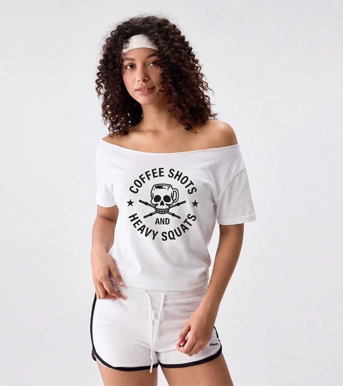 Women's oversized off shoulder coffee tshirt – image 7