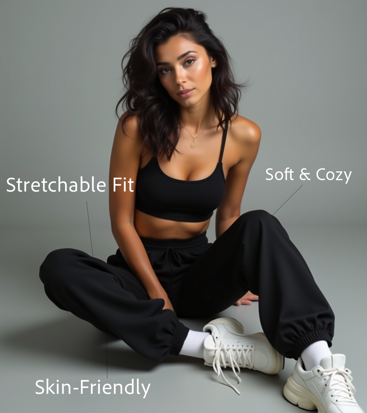 Women's Cotton Terry Track Pants ( black )