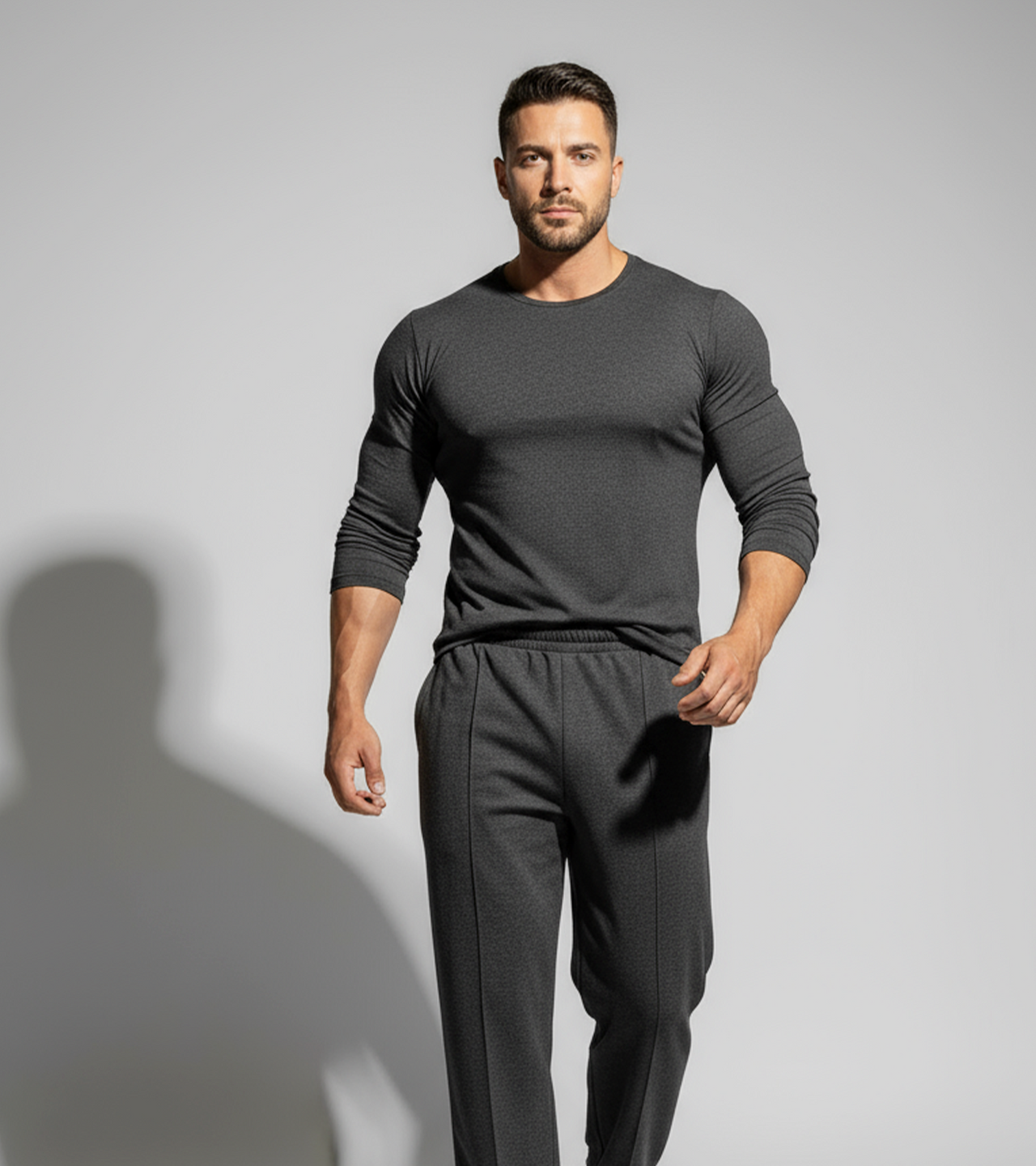 Men’s Cotton Terry Long Sleeve Tee - Dark Grey