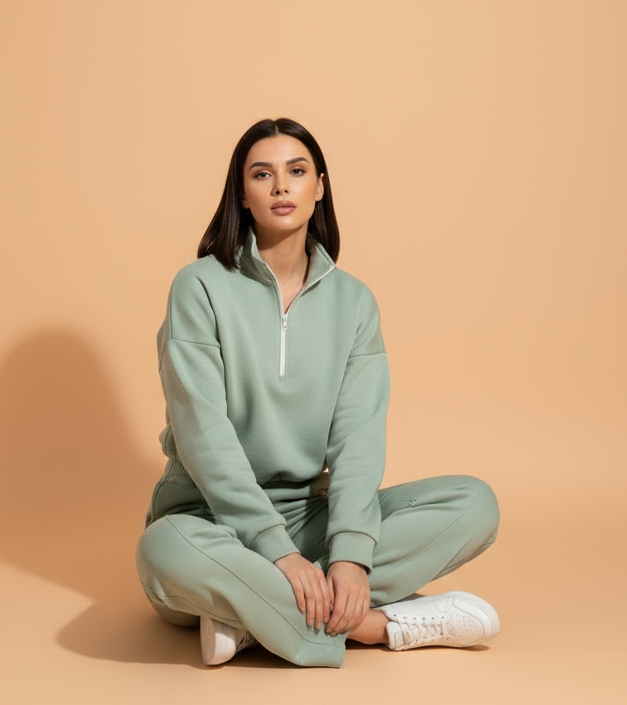 Women Everyday Luxe Half-Zip Fleece Sweatshirt – Sage Green