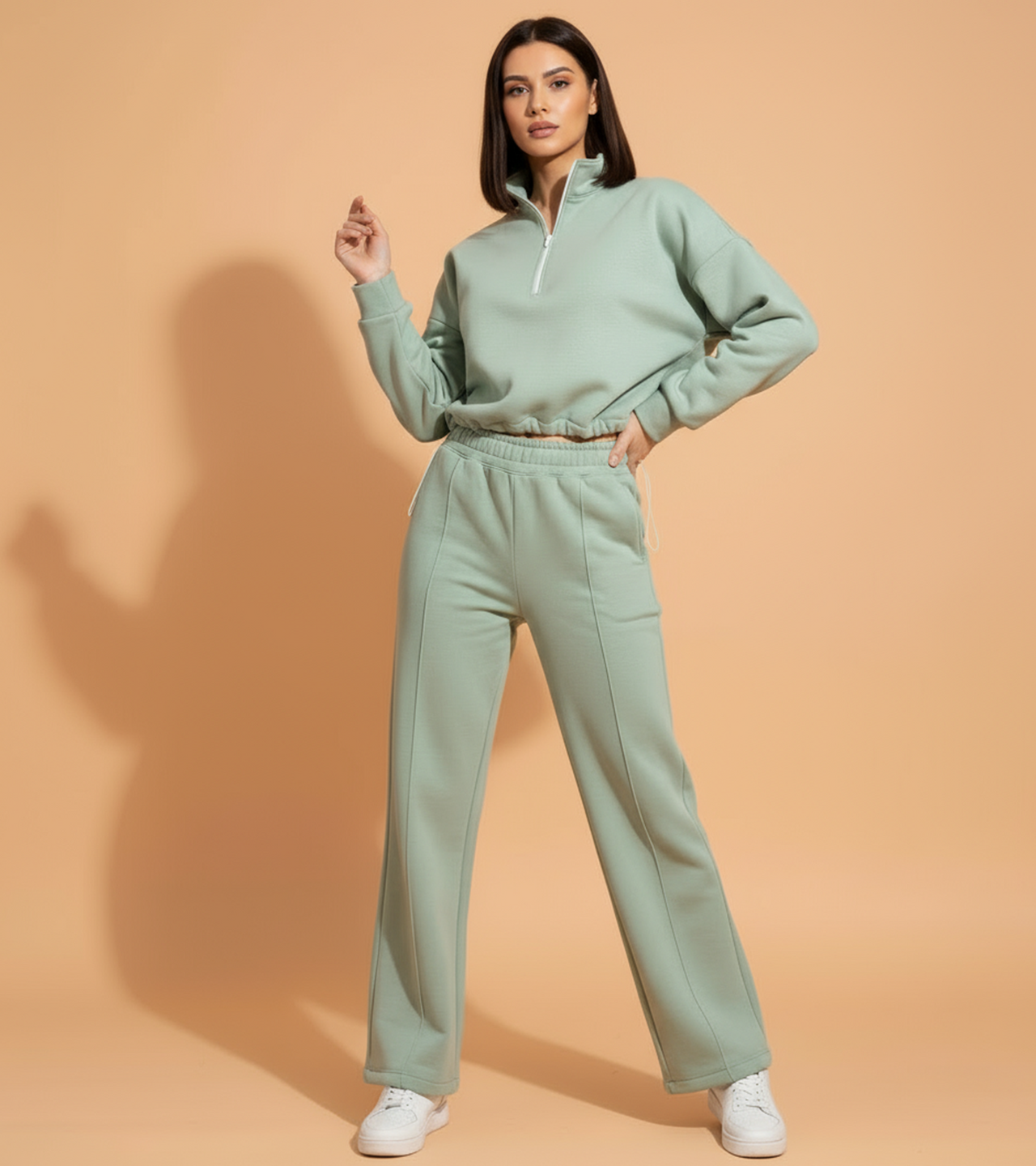 Women Everyday Luxe Half-Zip Fleece Sweatshirt – Sage Green