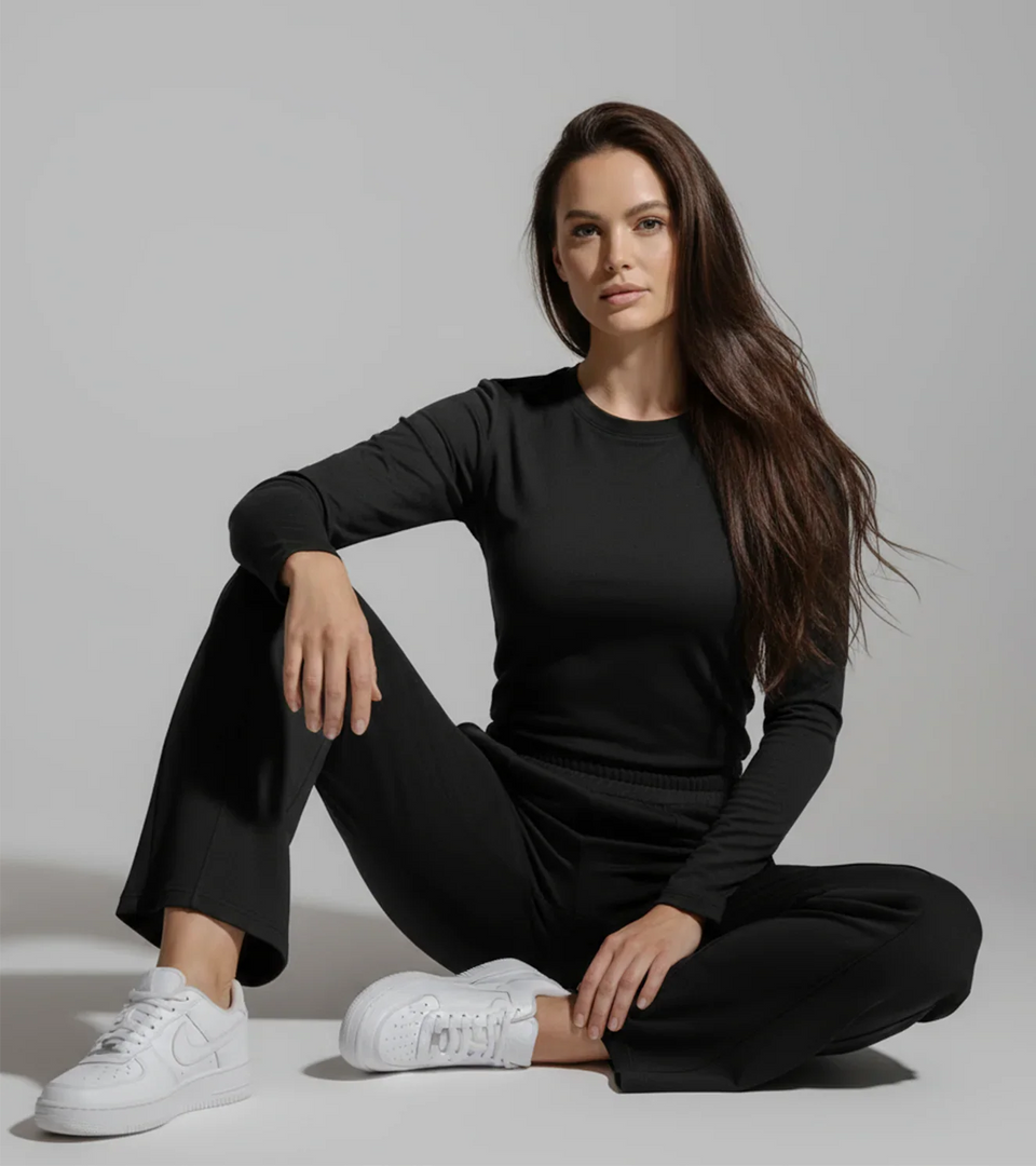 Women’s Cotton Terry Long Sleeve T-shirt – Black
