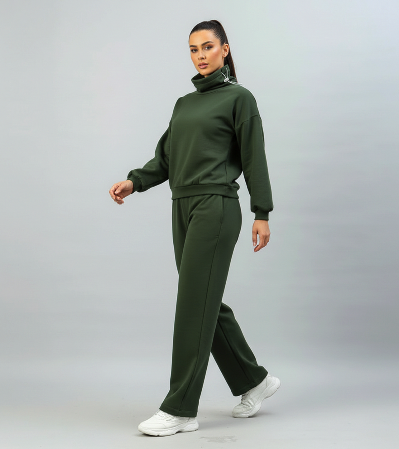 Women's Stretch High Neck Fleece Coord set - Green