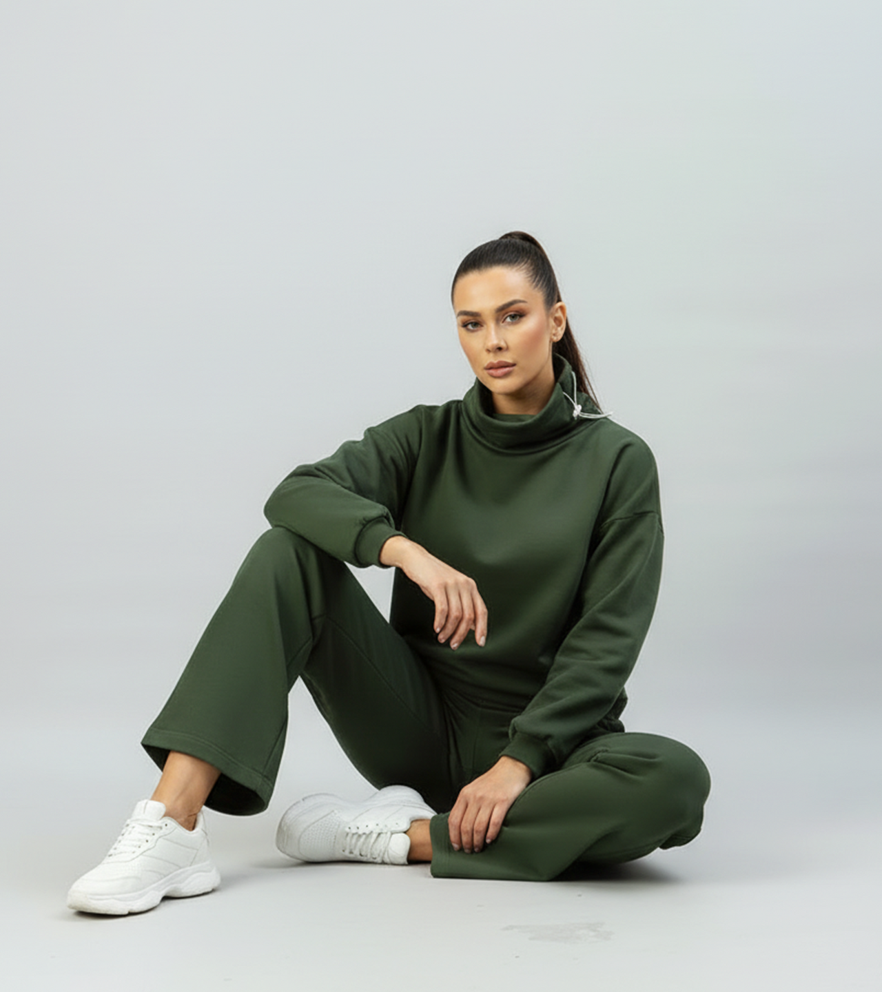 Women's Stretch High Neck Fleece Coord set - Green