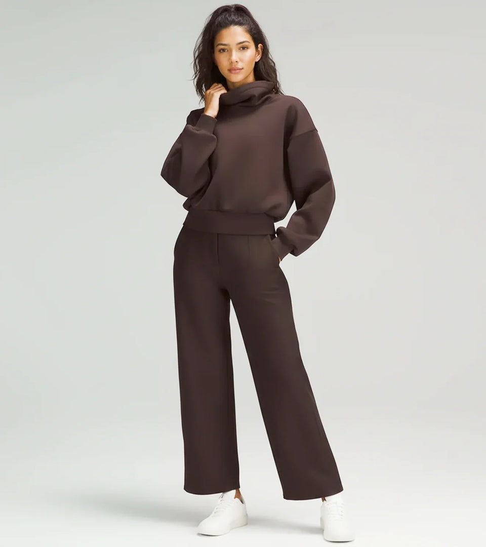 Women's Zip Up High Neck Fleece Coord set - Brown
