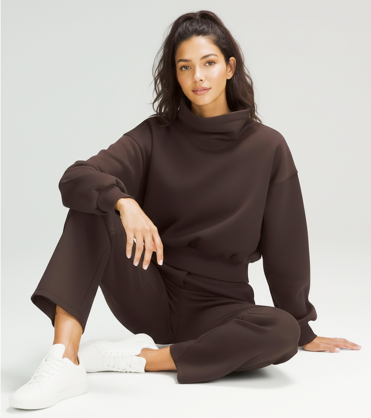 Women's Zip Up High Neck Fleece Coord set - Brown