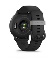Garmin vivoactive 5 GPS smartwatch back view with heart rate sensors and quick release band