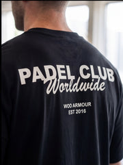 Black Padel Club Worldwide t-shirt by WOO ARMOUR, functional fitness apparel for athletes