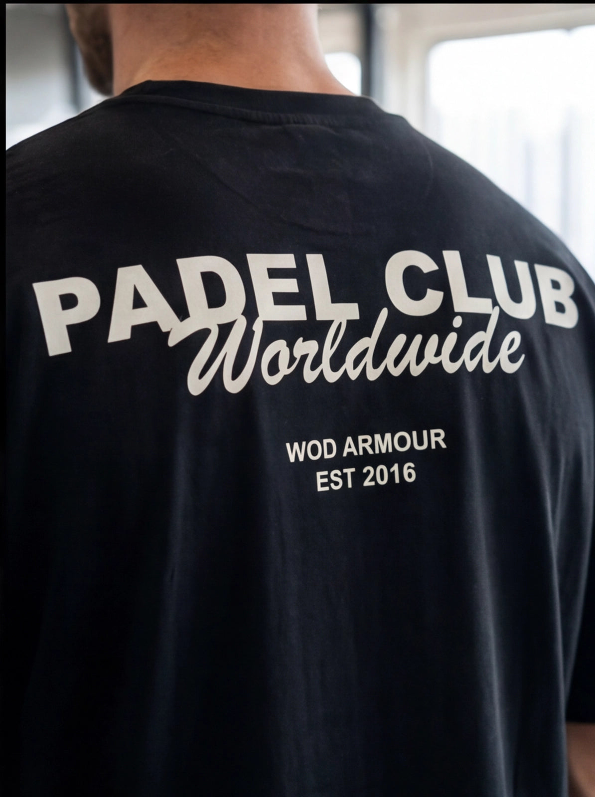 Black Padel Club Worldwide t-shirt by WOD Armour, functional fitness apparel for athletes