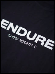 Black athletic tee with bold 'ENDURE' print and coordinates, ideal for functional fitness training.