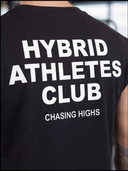 Black Hybrid Athletes Club t-shirt with 'Chasing Highs' text, functional fitness apparel for athletes.