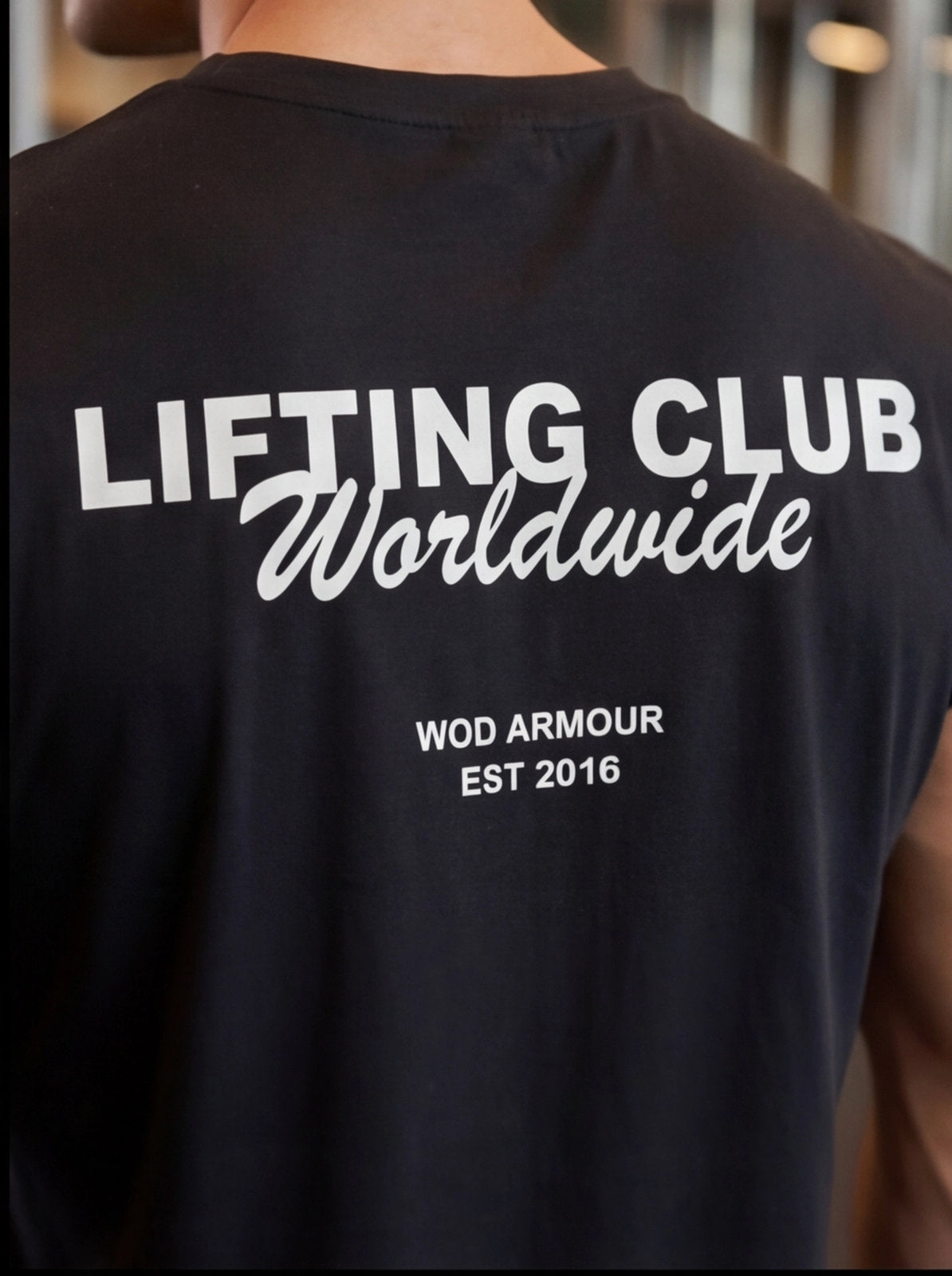 Black Lifting Club Worldwide t-shirt by WOD Armour, fitness apparel for athletes, established 2016
