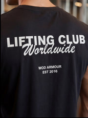 Black Lifting Club Worldwide t-shirt by WOD Armour, fitness apparel for athletes, established 2016