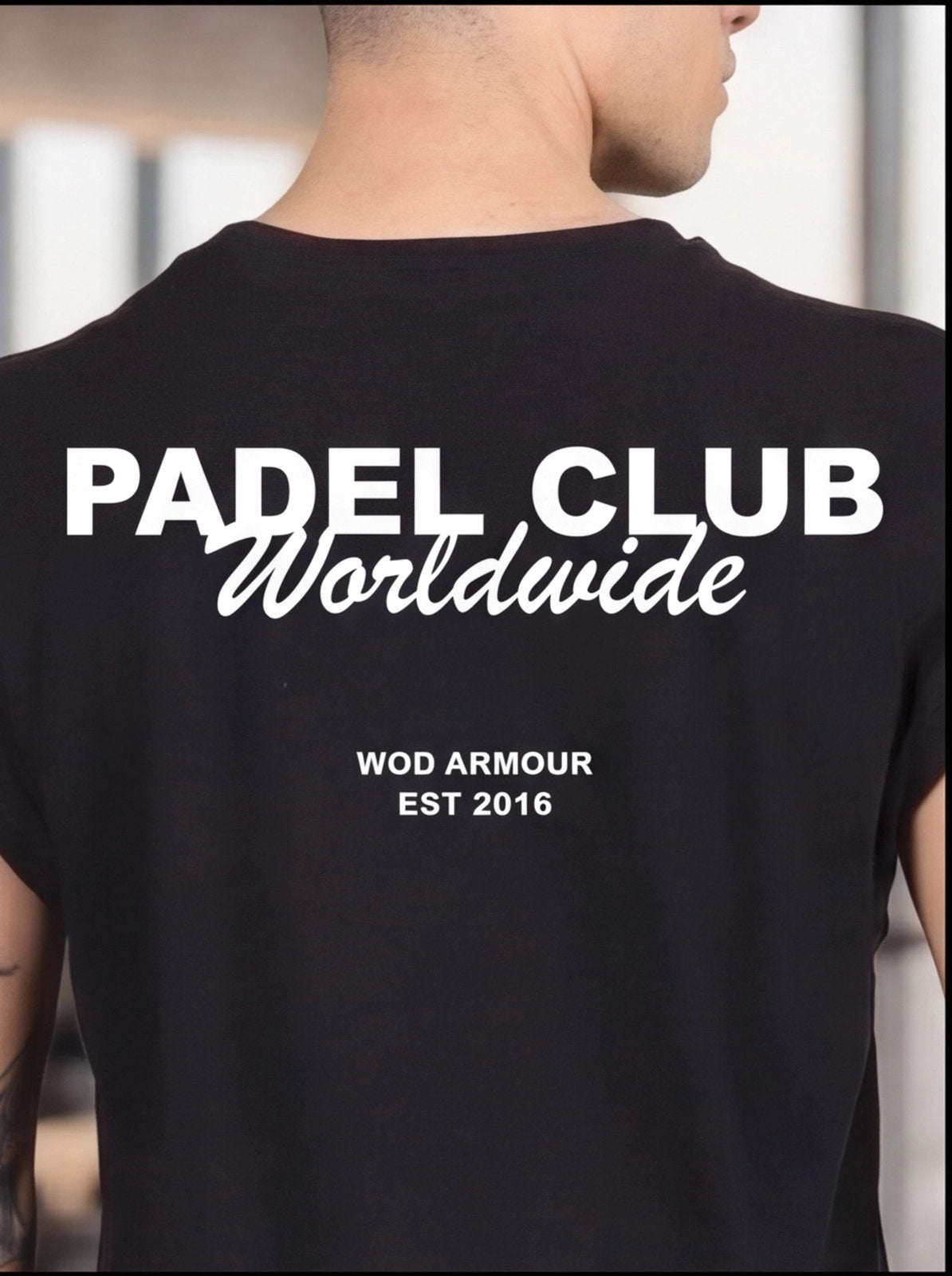 Black Padel Club Worldwide t-shirt by WOD Armour, functional fitness apparel for athletes