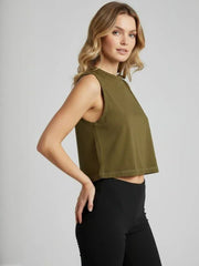Women's Crop Muscle Tank Top - Olive Green - wodarmour