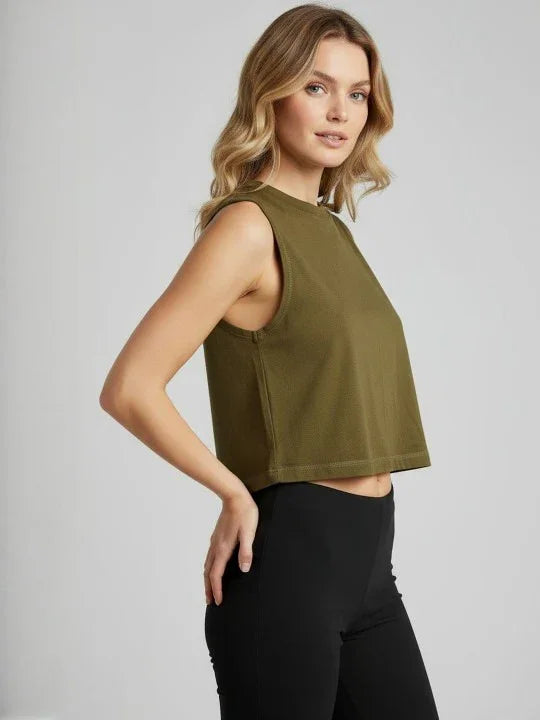 Women's Crop Muscle Tank Top - Olive Green - wodarmour