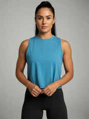 Women's Crop Muscle Tank Top - Sky Blue - wodarmour
