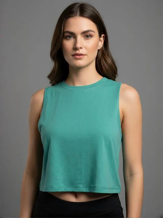 Women's Crop Muscle Tank Top - Mint Green - wodarmour