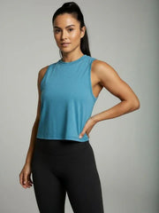 Women's Crop Muscle Tank Top - Sky Blue - wodarmour