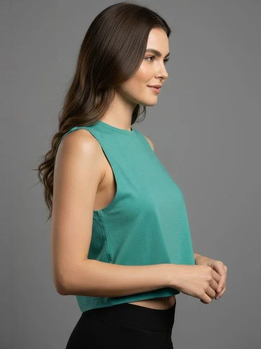 Women's Crop Muscle Tank Top - Mint Green - wodarmour