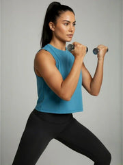 Women's Crop Muscle Tank Top - Sky Blue - wodarmour
