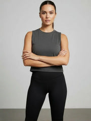 Women's Crop Muscle Tank Top - Charcoal Grey - wodarmour