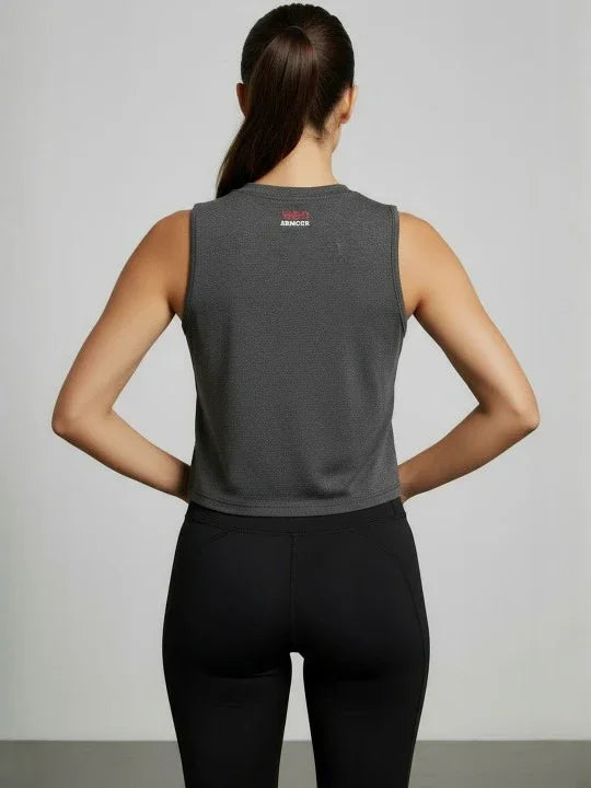 Women's Crop Muscle Tank Top - Charcoal Grey - wodarmour