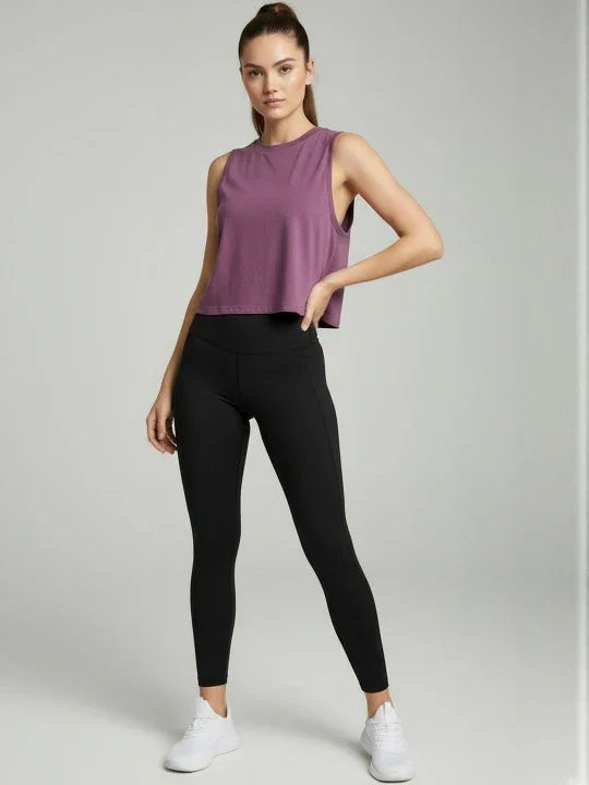 Women's Crop Muscle Tank Top - PURPLE - wodarmour