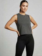 Women's Crop Muscle Tank Top - Charcoal Grey - wodarmour