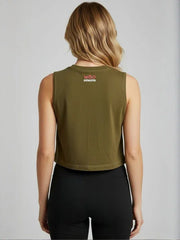 Women's Crop Muscle Tank Top - Olive Green - wodarmour