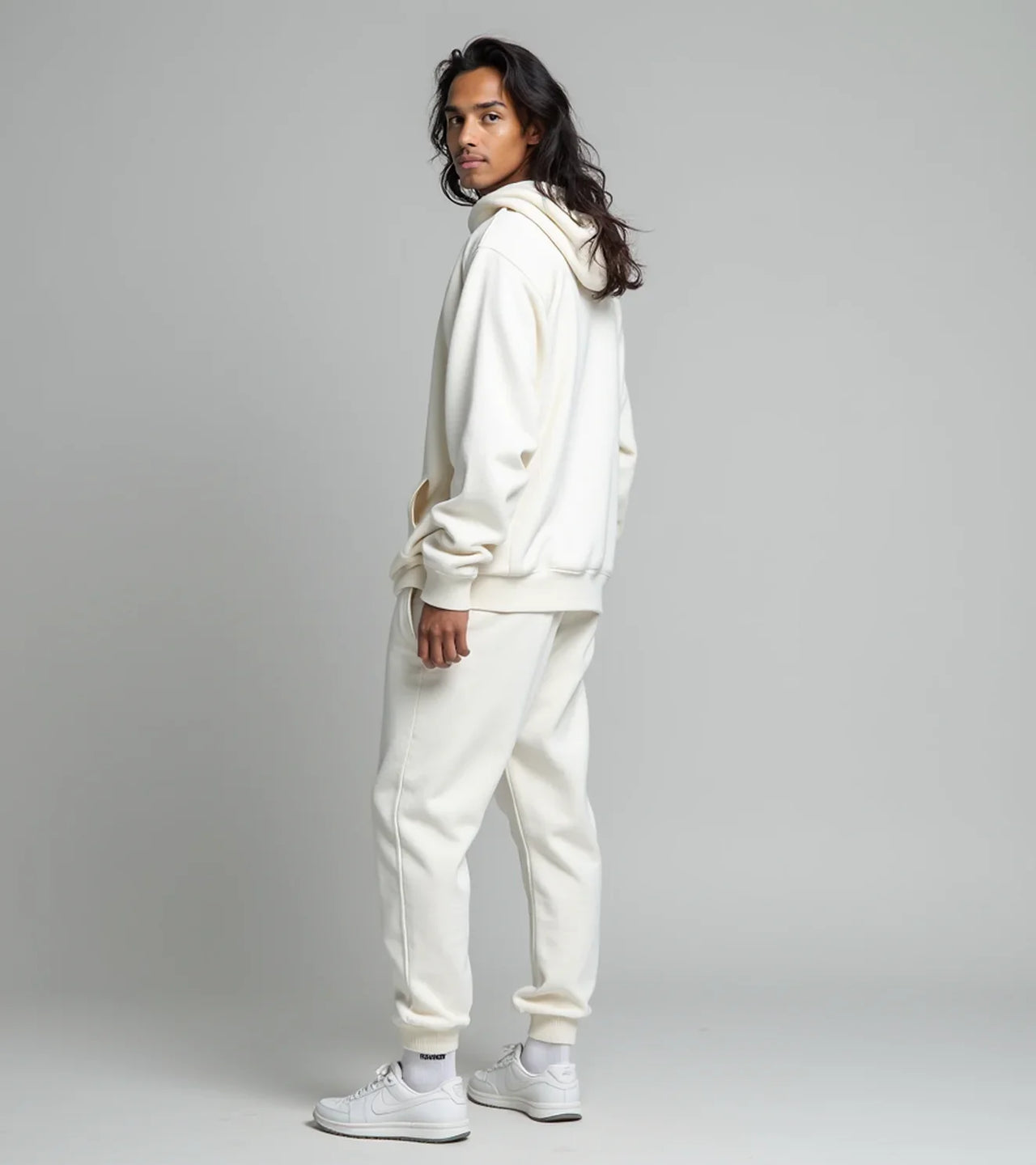 Men's white plain hoodie with track pants