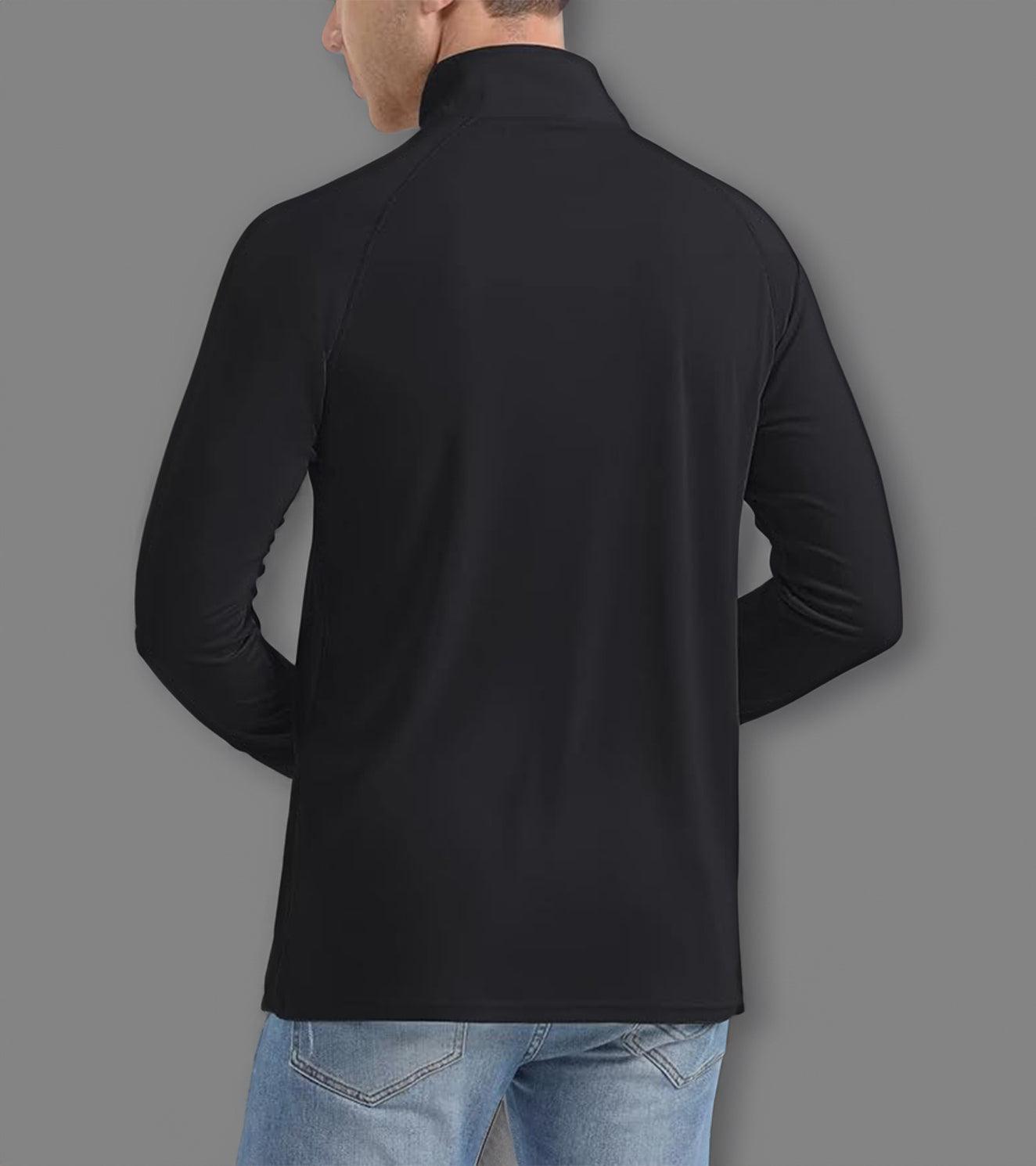 Men's Black Dry Fit Half Zip Long Sleeve Running T-Shirt - wodarmour