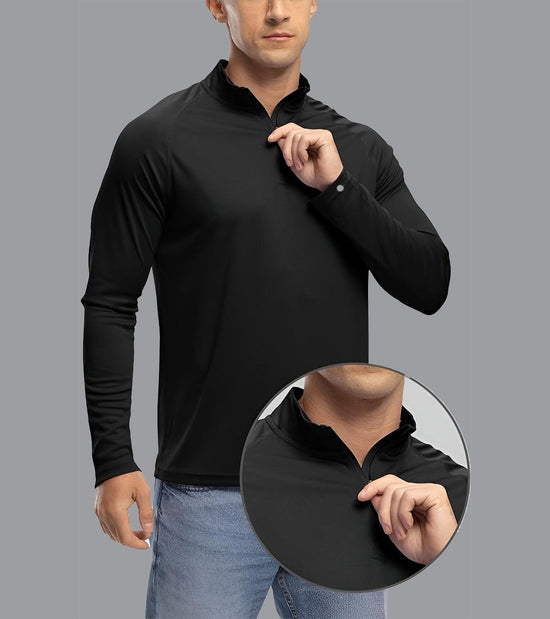 Men's Black Dry Fit Half Zip Long Sleeve Running T-Shirt - wodarmour