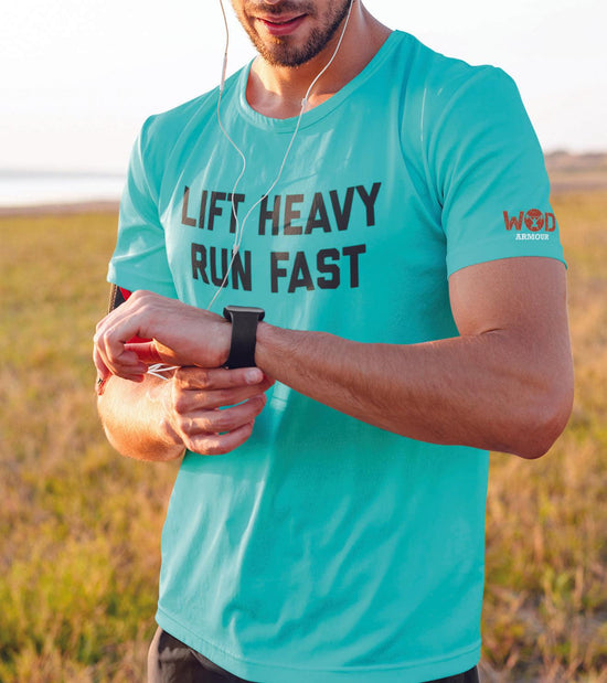 Men's Run Fast Lift Heavy T-shirt (Ocean Green) - wodarmour