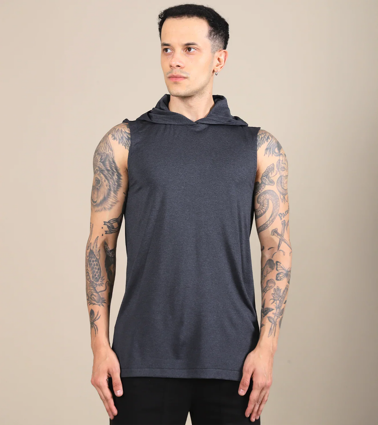 Hooded Muscle Tee - Charcoal Grey