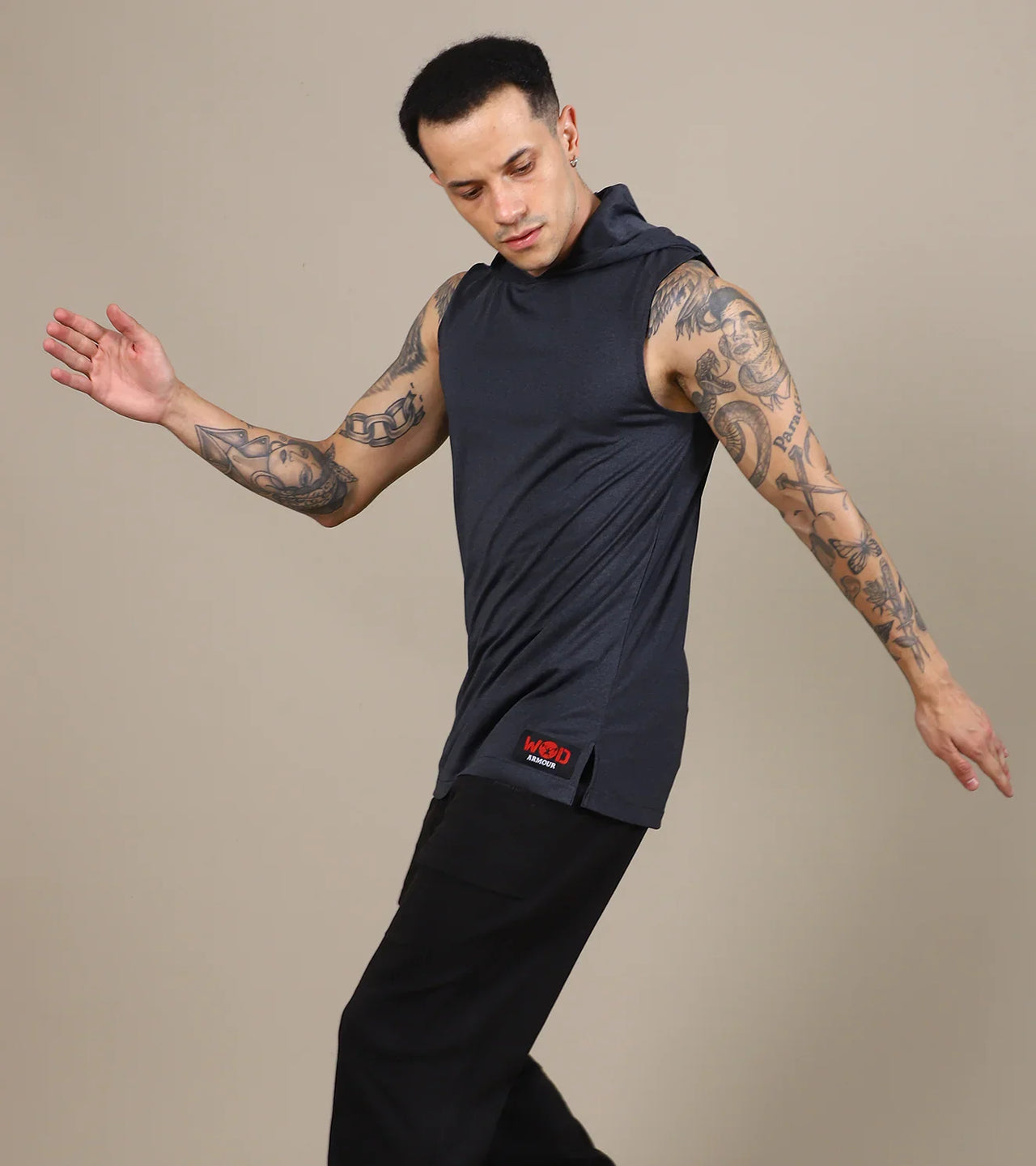 Hooded Muscle Tee - Charcoal Grey