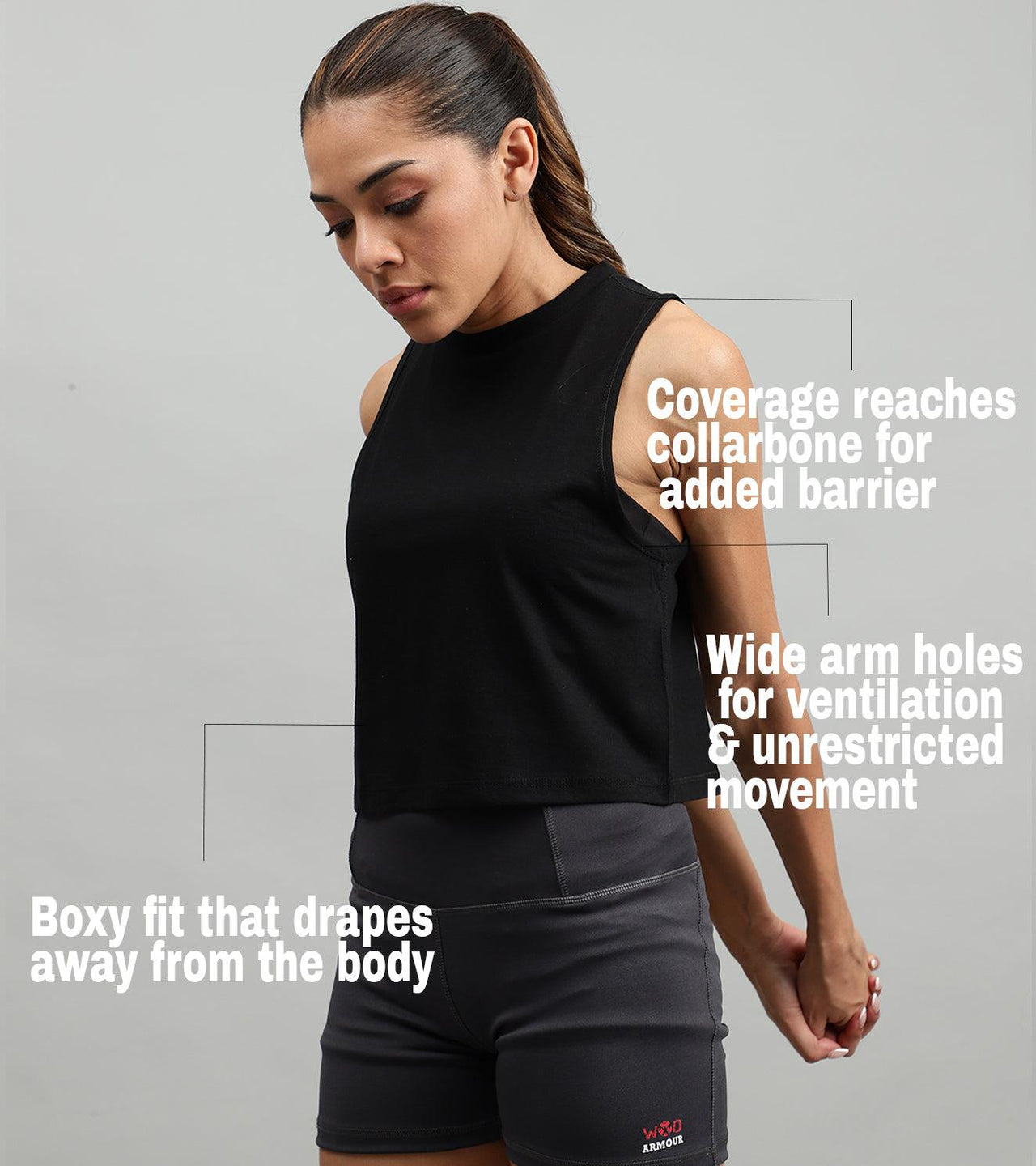 Women's crop muscle tank top Black - wodarmour