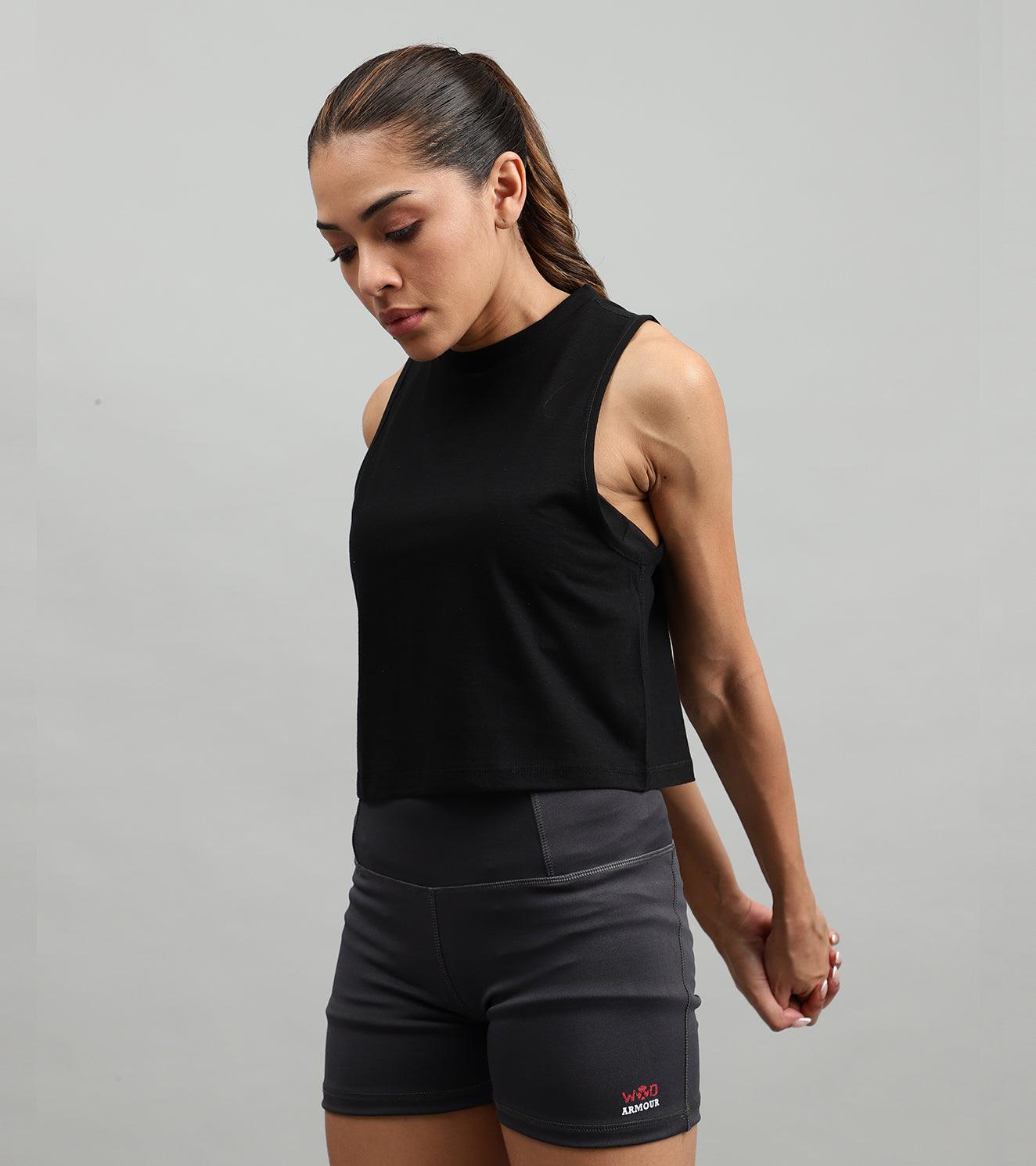 Women's crop muscle tank top Black - wodarmour