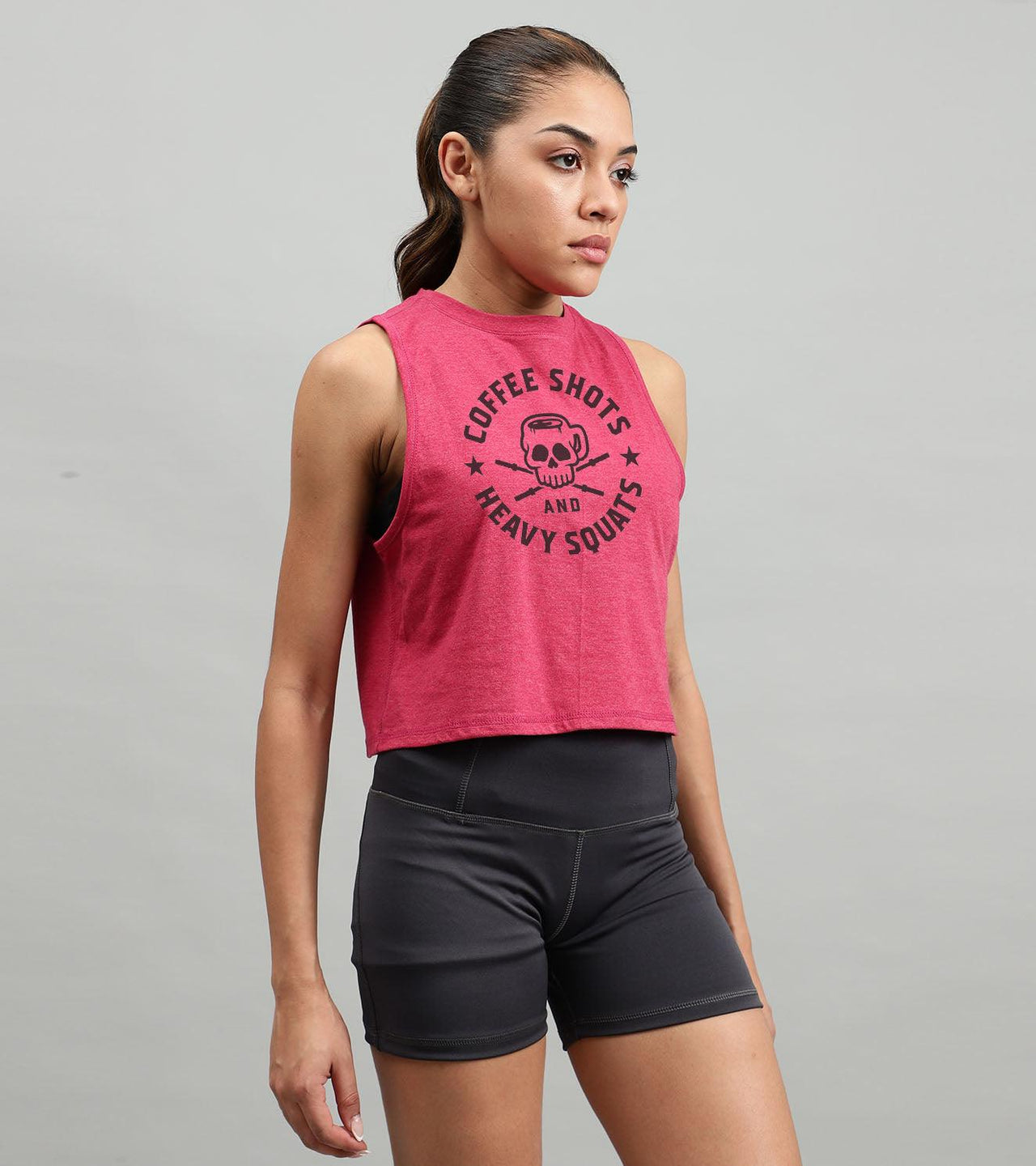 Women's crop muscle tank top Coffee - wodarmour