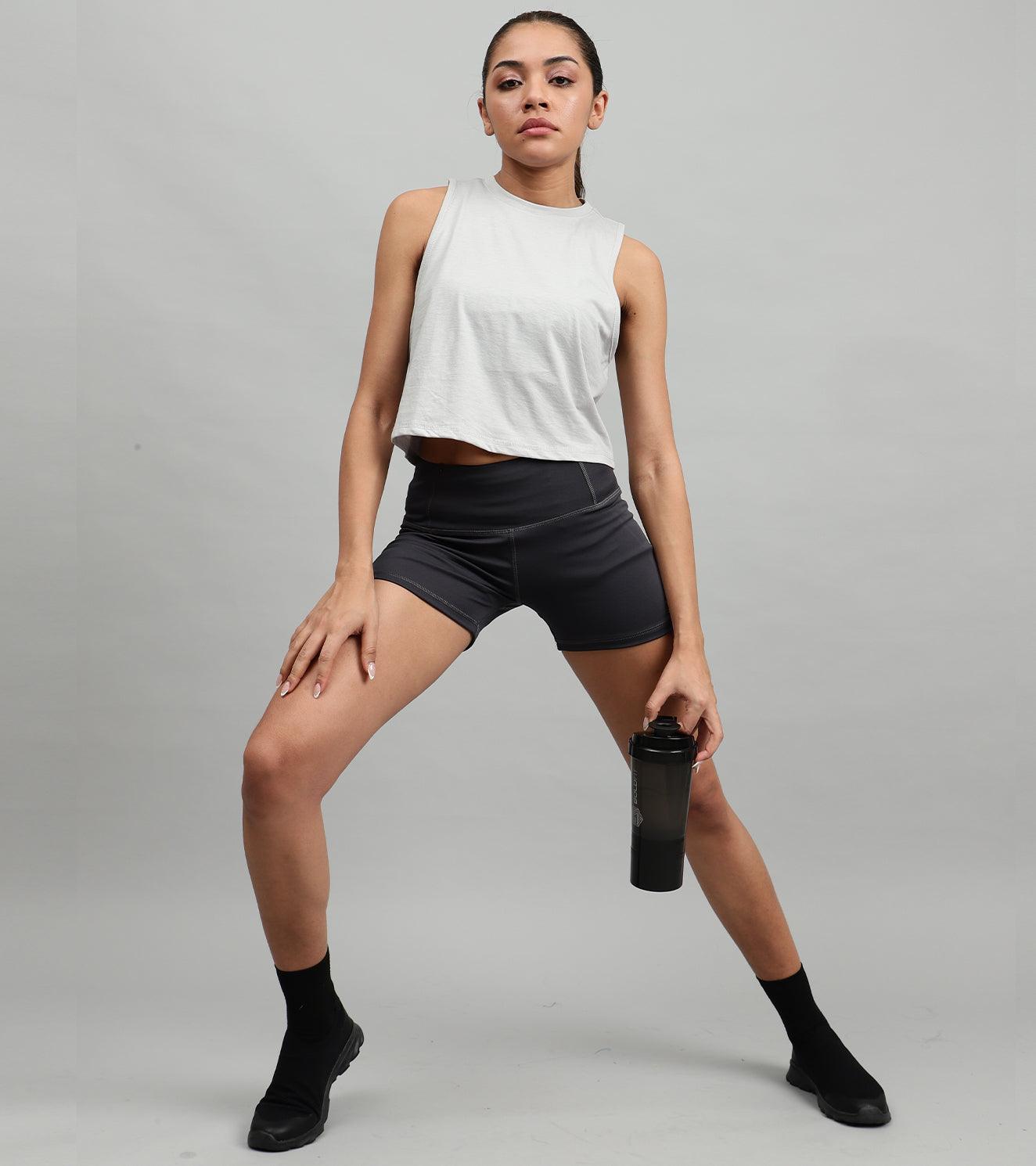 Women's crop muscle tank top Grey - wodarmour