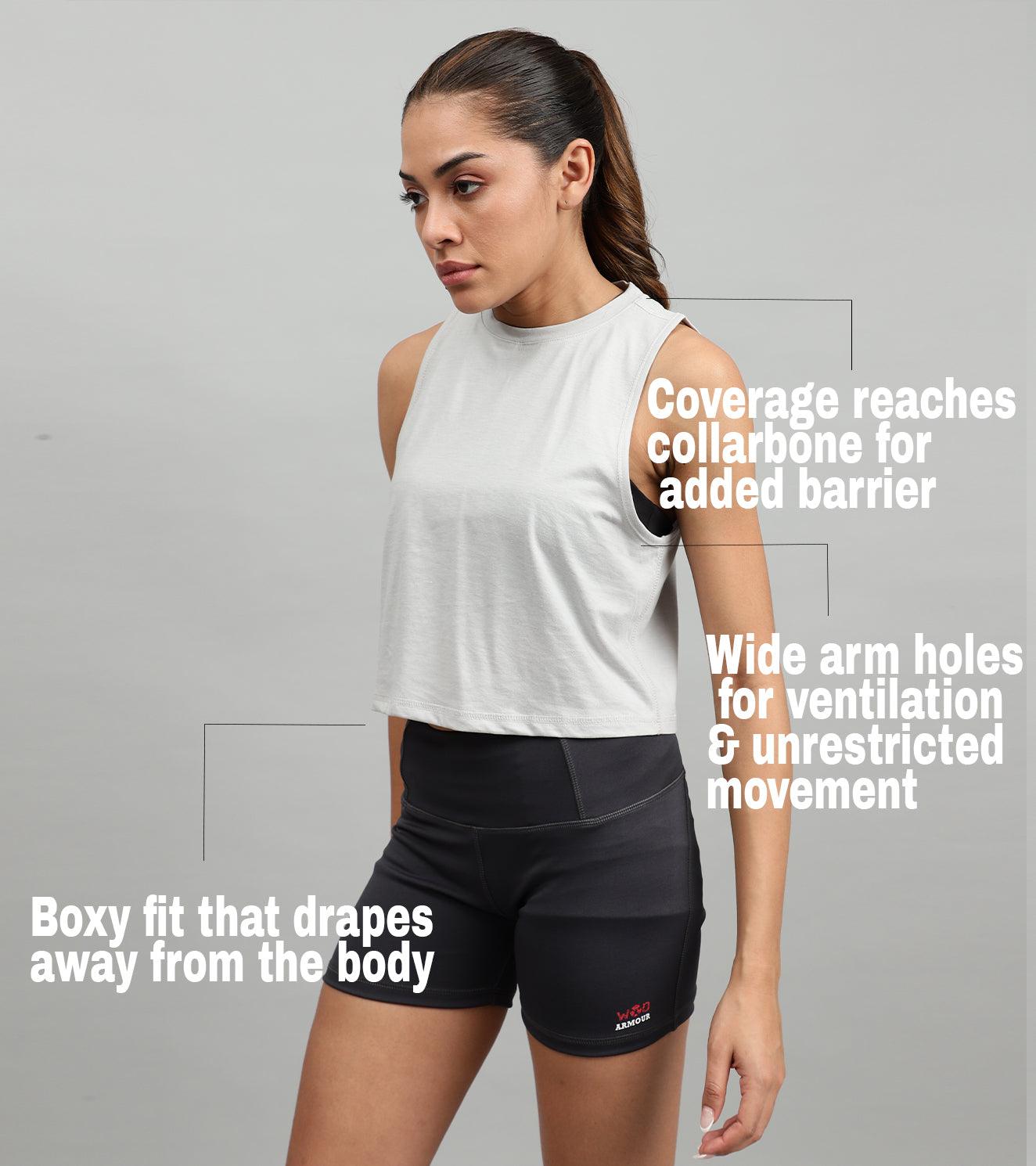 Women's crop muscle tank top Grey - wodarmour