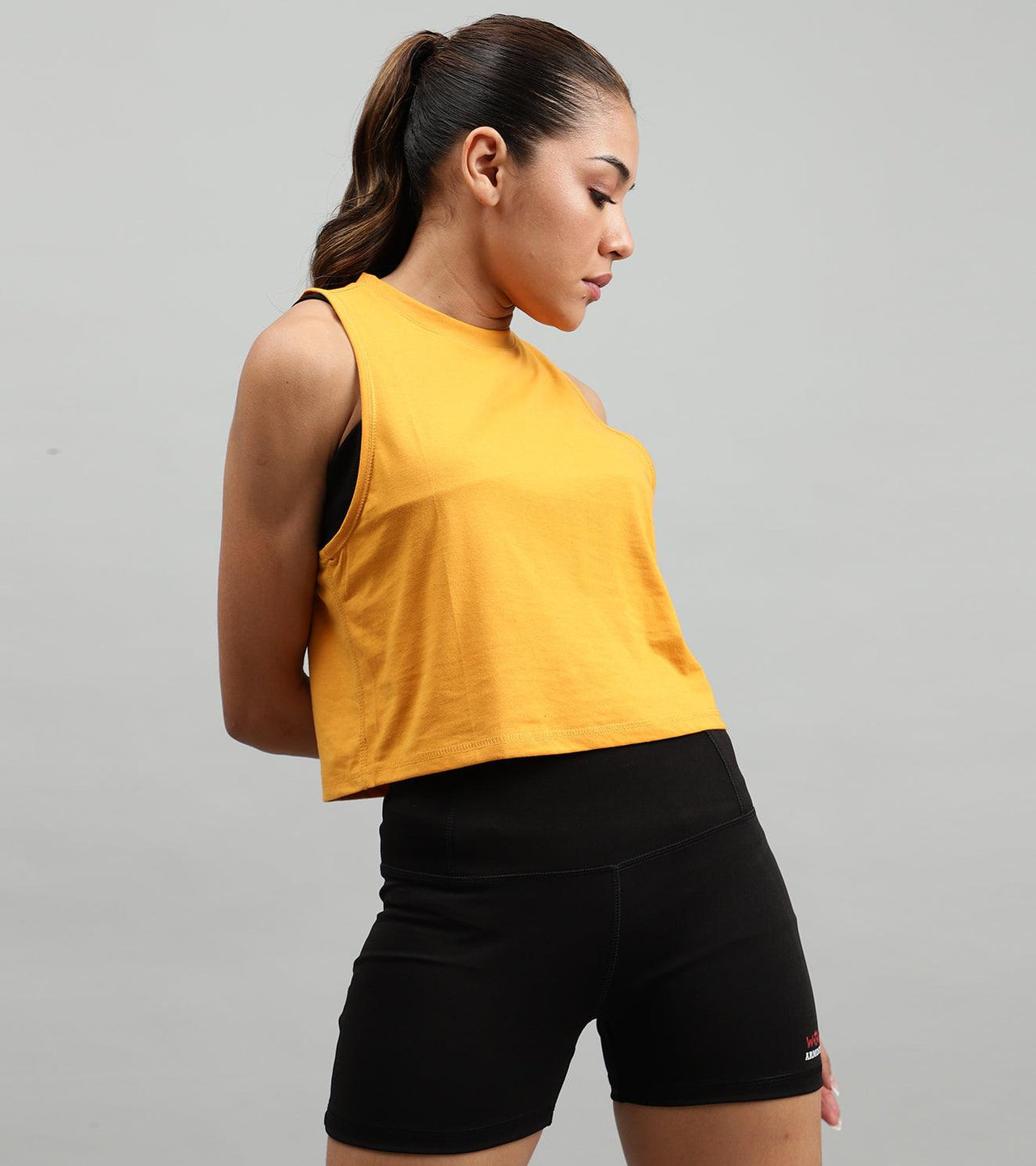 Women's crop muscle tank top mustard - wodarmour