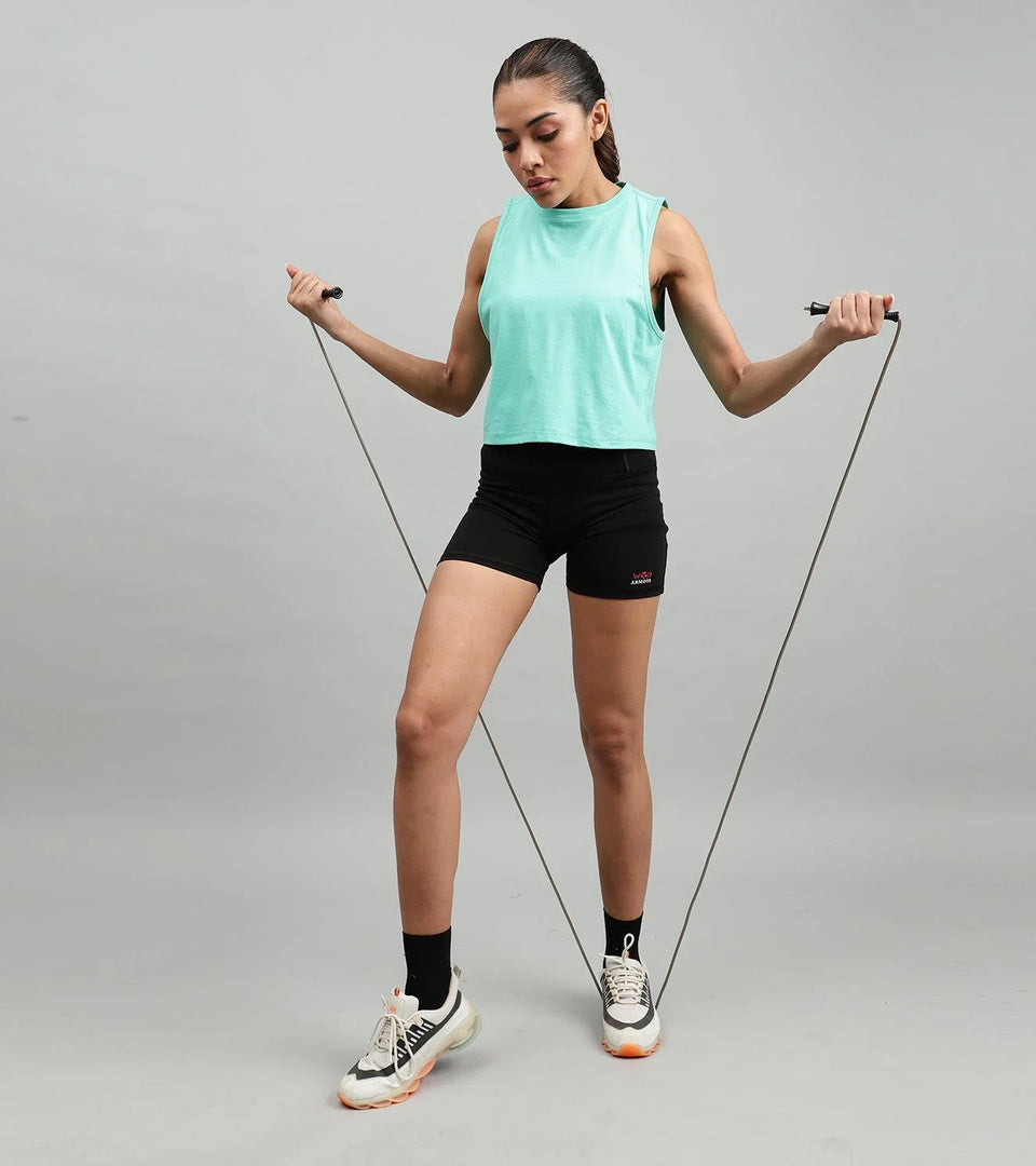 Women's Crop Muscle Tank Top - Sea Green