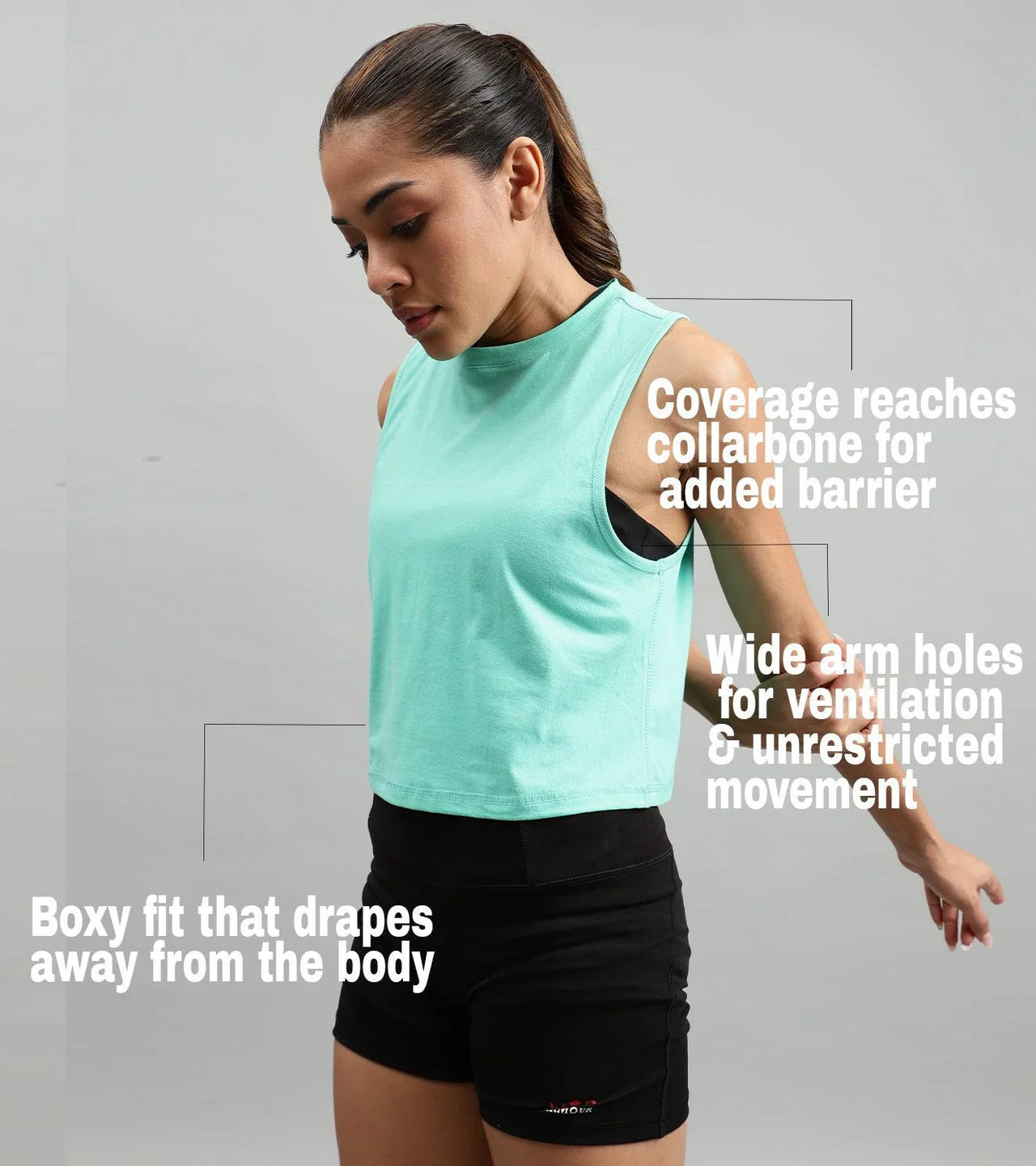 Women's crop muscle tank top Ocean green - wodarmour