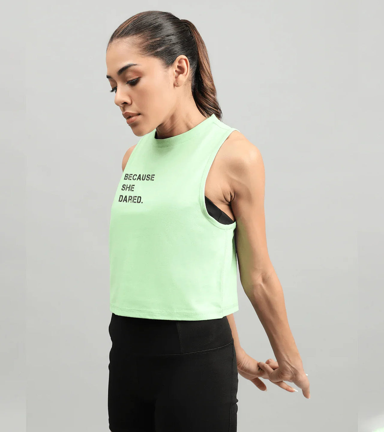 Women's She dared crop muscle tank top ( light green ) - wodarmour