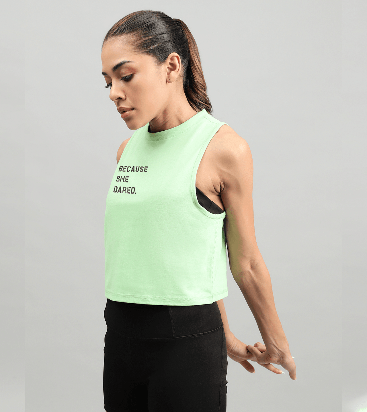 Women's She dared crop muscle tank top ( light green ) - wodarmour