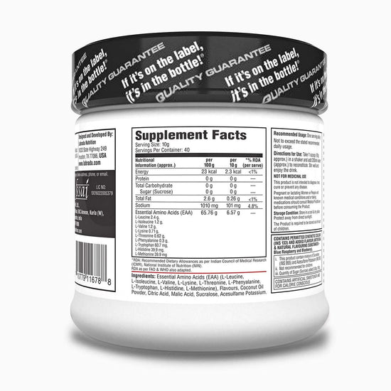 Labrada EAA POWER Essential Amino Acid Complex (6.57g EAAs, Muscle Building, Vegan, 40 Servings) - 0.88 lbs (400g) (Blue Razzberry) - wodarmour