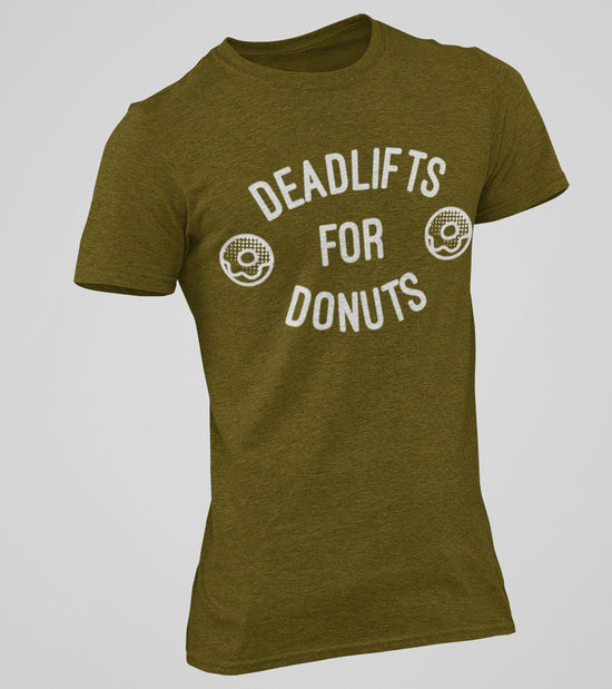 Load image into Gallery viewer, Men&amp;#39;s &amp;quot;Deadlift &amp;amp; Donut&amp;quot; T-Shirt (Olive) - wodarmour
