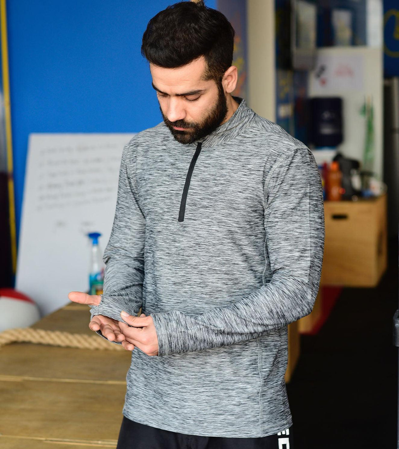 Men's Dry Fit Half Zip Long Sleeve Running T-Shirt - wodarmour