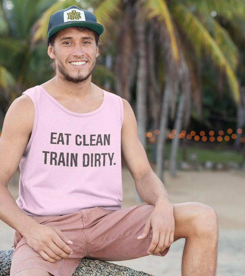 Men's EAT CLEAN TRAIN DIRTY muscle tank (Taffy Pink)